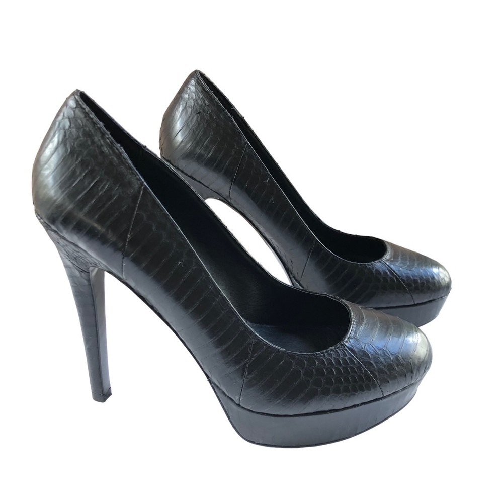 House of Harlow 1960 Nora Pump Black Leather SnakeSkin Heels Size 38